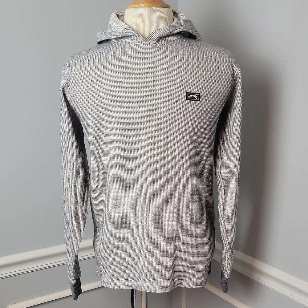 BILLABONG White Gray Waffle Hooded‎ Surf Boho Pull Over Henley Casual Shirt XL